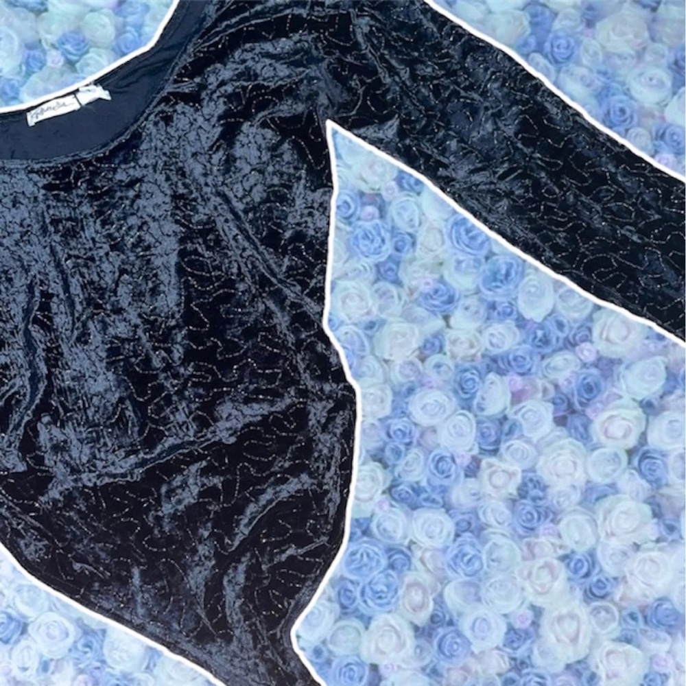 Vintage Velvet Long Sleeved Beaded Leotard 80s Italian Witchcore Emo Black Thong